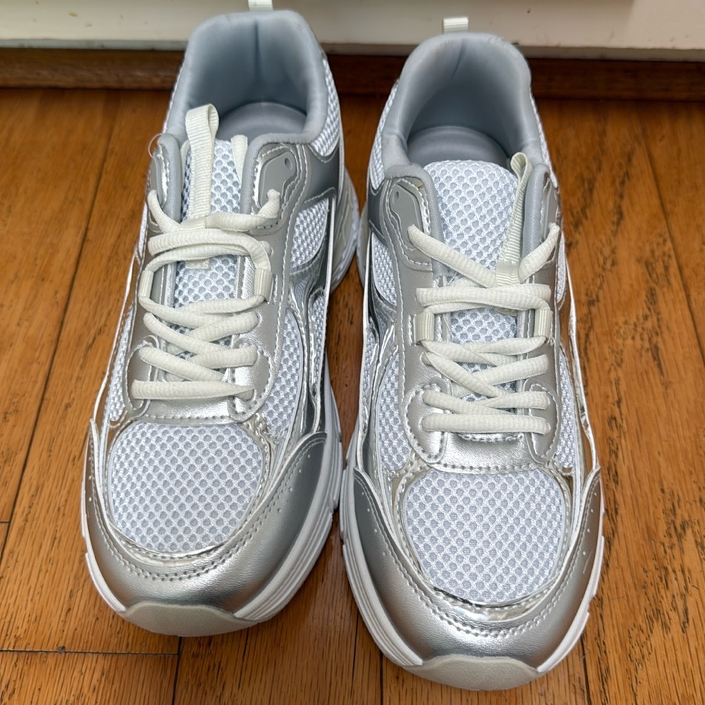 Madden Girl Tennis Shoes- Size 7.5 - White and Silver